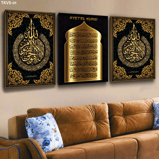 Ayet'el Kursi - 3'lü Kanvas Tablo - TKVS01 - Dekopix