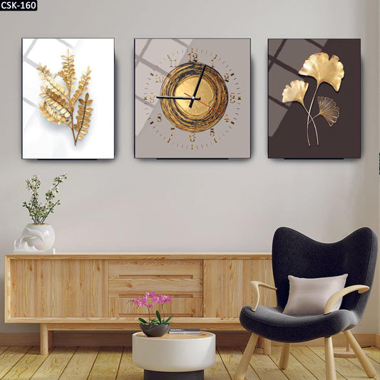 Altın Fırça İzi - Saatli Cam Tablo - 160D - Dekopix