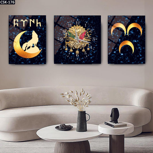 Osmanlı Tuğrası - Saatli Cam Tablo - 176D - Dekopix