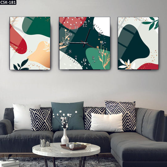 Soyut Renkler - Saatli Cam Tablo - 181D - Dekopix