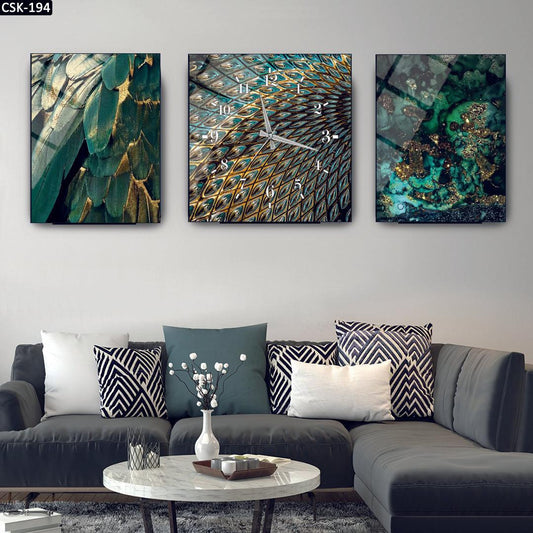 Soyut Sular - Saatli Cam Tablo - 194D - Dekopix