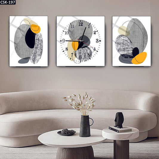 Soyut Desenler - Saatli Cam Tablo - 197D - Dekopix