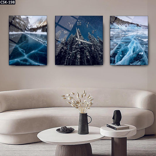 Çam Ağacı - Saatli Cam Tablo - 198D - Dekopix