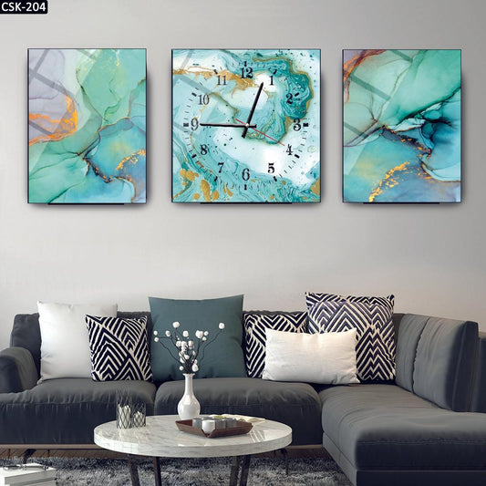 Soyut Mermer Deseni - Saatli Cam Tablo - 204D - Dekopix