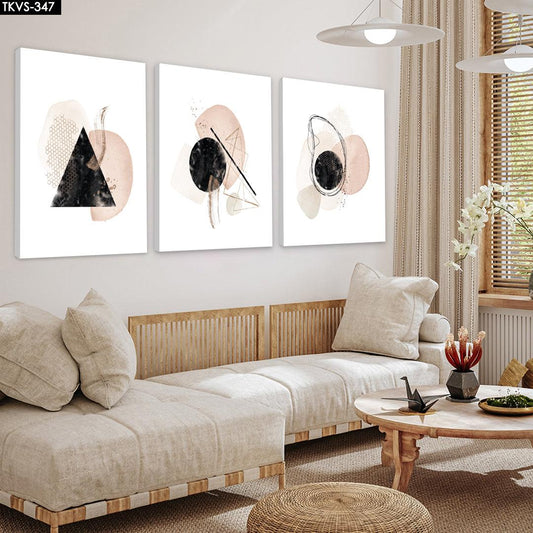 Şekiller Soyut - 3'lü Kanvas Tablo - TKVS347 - Dekopix