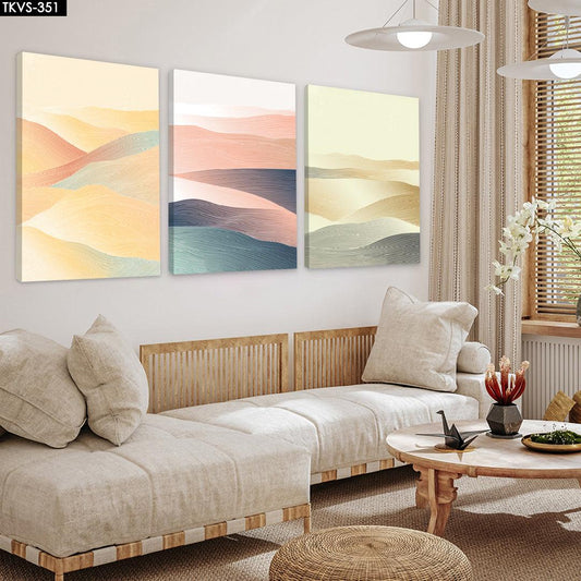 Çöl Soyut - 3'lü Kanvas Tablo - TKVS351 - Dekopix