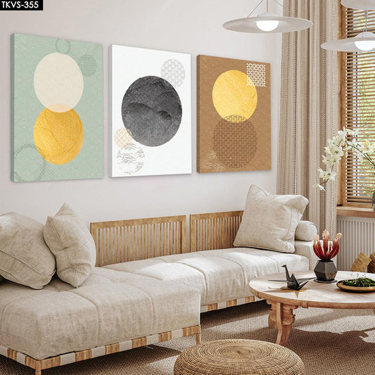 Gold Soyut - 3'lü Kanvas Tablo - TKVS355 - Dekopix