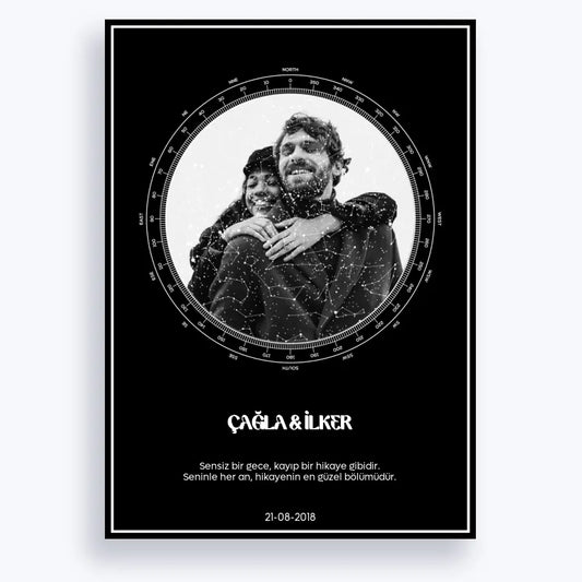 Kişiye Özel - Yıldızlardaki Hikayemiz - Pusula - Cam Tablo
