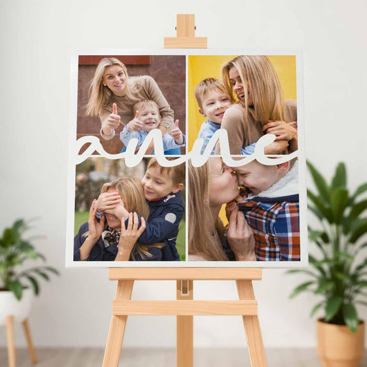 Kişiye Özel - Anne Yazılı ve Fotoğraflı - Kare - Kanvas Tablo - Dekopix