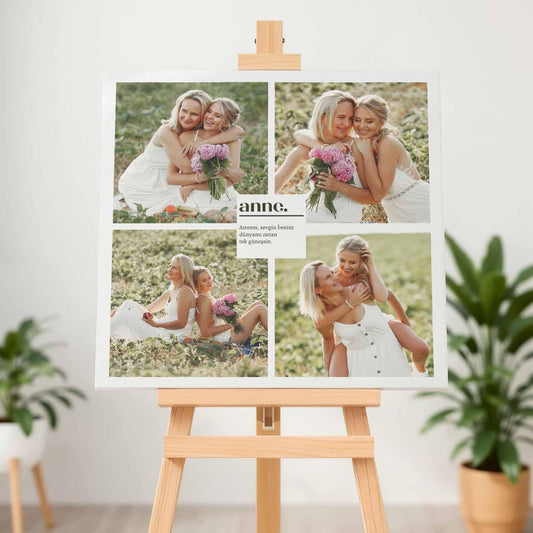 Kişiye Özel - Anneler İçin 4 Fotoğraflı - Kare - Kanvas Tablo - Dekopix