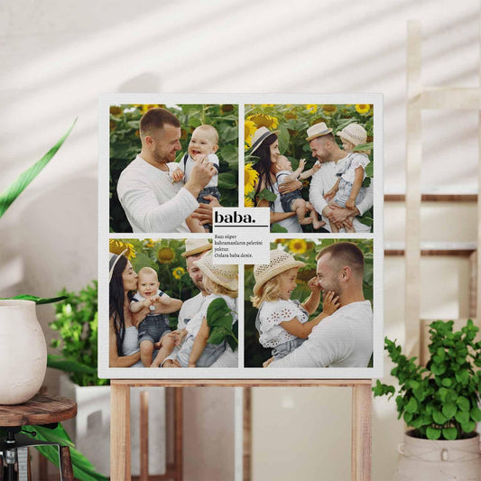 Kişiye Özel - Babalar İçin 4 Fotoğraflı - Kare - Kanvas Tablo - Dekopix