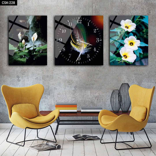 Çiçekler - Saatli Cam Tablo - CSK-228 - Dekopix