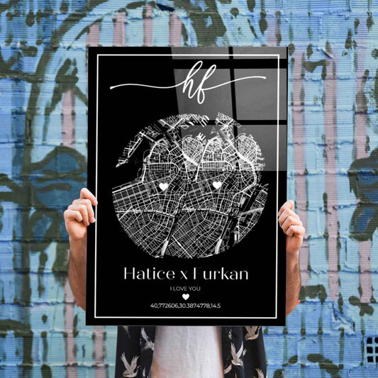 Kişiye Özel - Haritalardan Haritalara Taşan Aşk - Cam Tablo - Dekopix