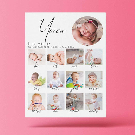 Kişiye Özel - 12 Ay Fotoğraflı İlk Yılım - Kanvas Tablo - Dekopix