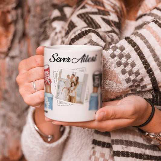 Kişiye Özel - 4'lü Aile İçin Fotoğraflı - Kupa Bardak - Dekopix