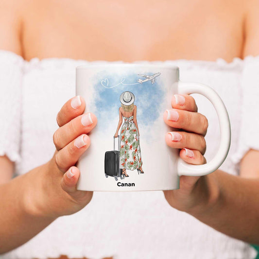 Kişiye Özel - Seyahat Eden Kadın - Kupa Bardak - Dekopix