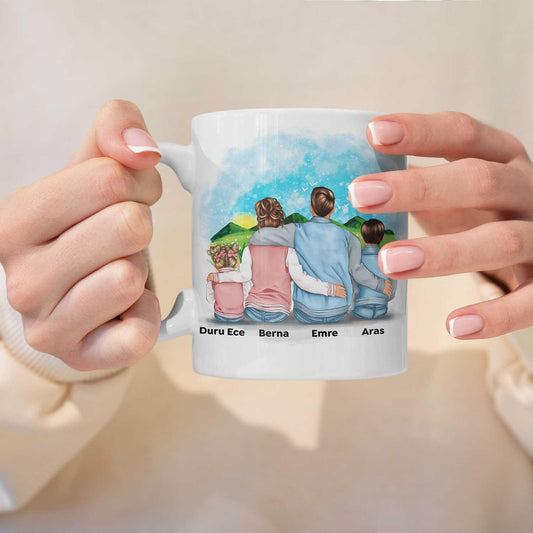 Kişiye Özel - 4'lü Aile İçin Fotoğraflı - Kupa Bardak - Dekopix
