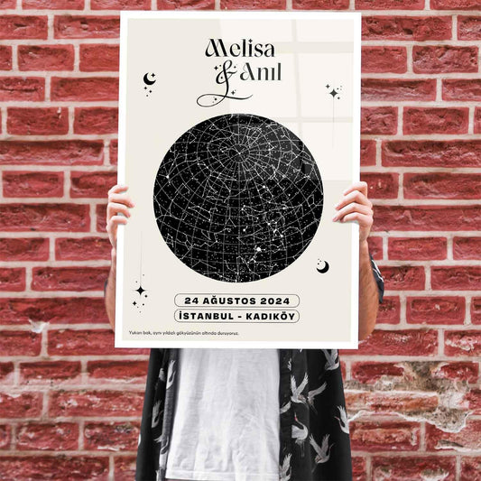 Kişiye Özel - Zamansız Yıldız Haritası - Cam Tablo - Dekopix